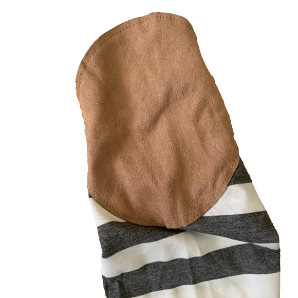 NEW MYOBE GRAY/WHITE STRIPED OPEN FRONT BLAZER WITH PATCH ELBOWS SIZE LARGE - Picture 2 of 4